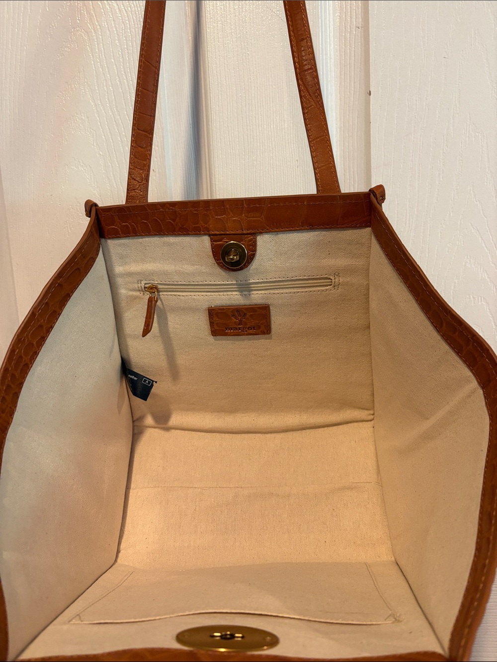 BNWT MARGOT Viral Cognac Croc-Embossed Leather Shoulder Bag Tote - Picture 8 of 16